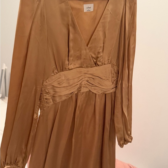 Wilfred Satin Long Sleeve Dress in Tan - Picture 7 of 8